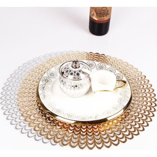 12PCS New Creative Hot Gold Cup Pad PVC Hollow Food Mat Anti Slip Insulation Beautiful Bowl Coaster