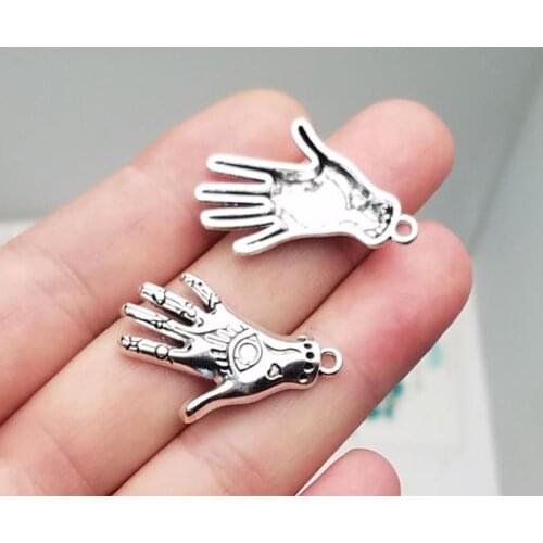 15pcs/Lot--30x20mm,Hamsa Hand Pendants Antique Silver Plated Hand Eye Charms DIY Supplies Jewelry Making Finding Accessories