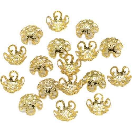 2000pcs Golden Plated Iron Bead Caps Mini Flower End Caps Bulk for Diy Jewelry Making Bracelet Charms Supplies 7.5x5mm Hole 1mm