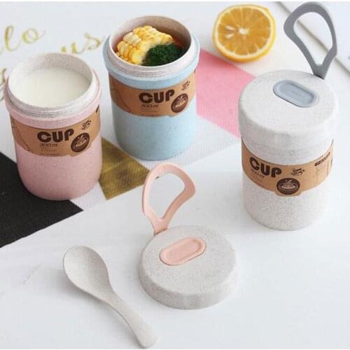 300ml Japanese Style Wheat Straw Cup Soup Breakfast Cup Portable Handy Water Cup Insulation Plastic Microwaveable Sealed Soup