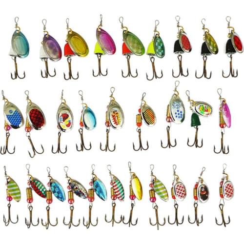30pcs/set Assorted Spinners Fishing Lures Spoon Crankbait Spinnerbaits Laser with Treble Hooks Fishing Tackle Brochet Pesca