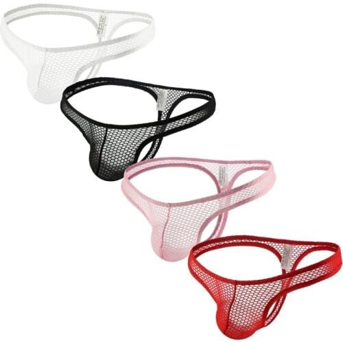 4PCS/Lot Sexy Mens Briefs Mini Bikini Swimwear Mesh Thongs Underwear Breathable Low Waist Underpants Lingerie Male Homme Panties
