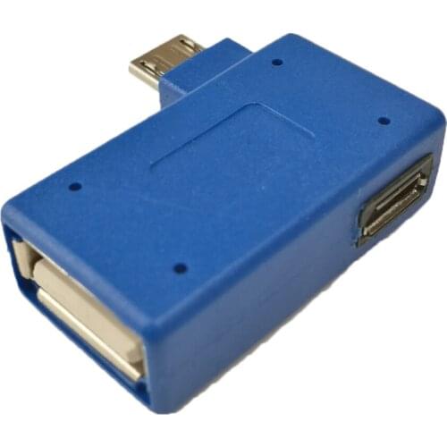 50pcs/lot Hot Sale Right Angled 90 Degree Micro USB OTG Host Flash Disk Adapter with Micro Power for Galaxy Note3 S3 S4