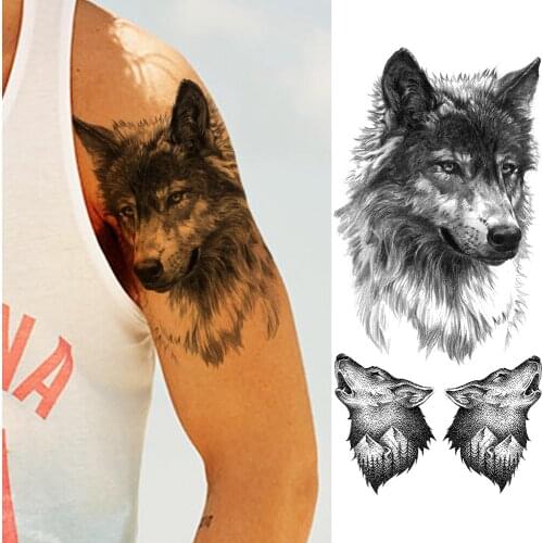 Large Black Wolf Temporary Tattoos Stickers For Men Boys Waterproof Fake Tattoos For Women Arm Ferocious Animal Body Art