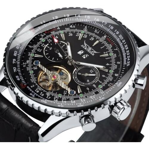 Fashion Sport Tourbillon Men Watches Top Brand Luxury JARAGAR Auto Mechanical Wristwatches Sub-dials Display Leather Clock