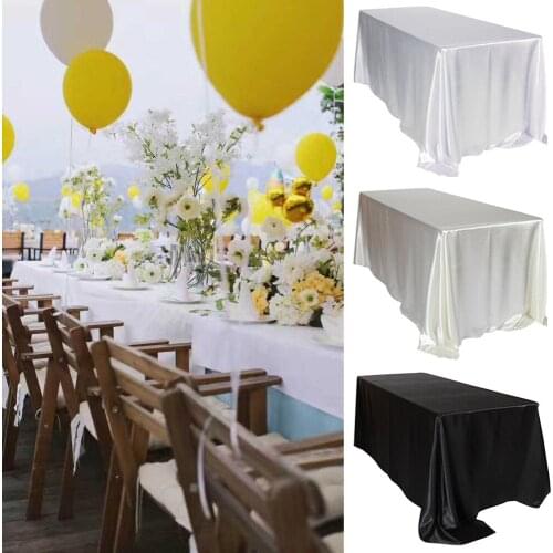 228x335cm Black Wedding Satin Tablecloth Party Table Cloth White Rectangle For Hotel Banquet Events Decoration