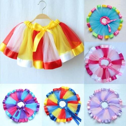 Kids Tutu Skirt Tulle Dance Ballet Dress Toddler Girls Princess Costume Skirts Rainbow mesh childrens dance skirt