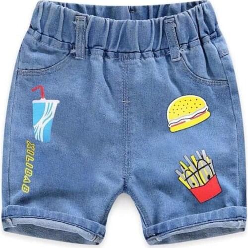 Children Boys Shorts Jeans Summer Cartoon Print Kids Girls Boys Five-Point Trousers Baby Jeans 1-8Y