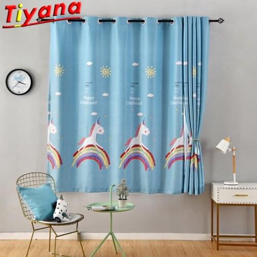 Childrens Cuty Pony Curtains for Living Room Kids Pink/Bule Blackout Rainbow Curtains for Bedroom PC006*30