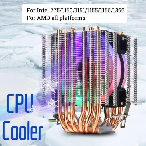 6 Heat Pipe CPU Cooler RGB LED Fan 4pin CPU Fan Cooling Cooler Heatsink Quiet for Intel 775/1150/1151/1155/1156/1366 for AMD All