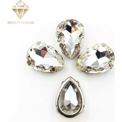 10X14mm/13X18mm crystal clear White teardrop Copper claws hollow thick bottom high quality Sew on rhinestones DIY accessories
