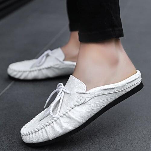 Men Half Drag Shoes Breathable Walking Casual Slippers Male Flat Loafers Slip-On Lazy Adult Leisure Shoes Yellow Moccasins