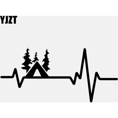 YJZT 16.6CM*7.7CM Fun Camp Eagle Scouts Fishing Heartbeat Vinyl Black/Silver Car Sticker C22-1194