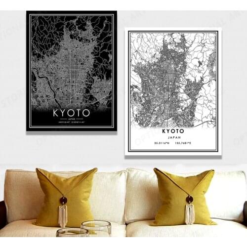 Wall Art KYOTO Canvas Painting HD Prints Line City Map Poster Home Decor Living Room Modular Smiple Pictures Frame