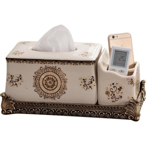 New Chinese-style household tissue box with decals, home decoration, wedding gift, European-style ceramic drawer box storage box