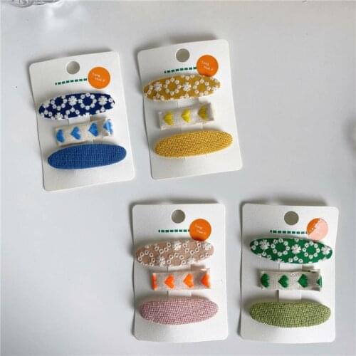New Embroidery Cotton Linen Baby Girls Cute Hairpin Korean Style Children Headwear 3pcs/set