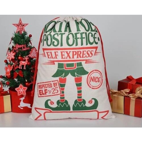 New Color Christmas Santa Sacks Trunk Car Printed Canvas Christmas Bag With Drawstrings New Year Party Supplies Gifts