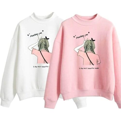 New Style for Autumn and Winter Candy-Colored Couples Dress Girls Back Profile Printed Pattern All-match Cool Mid-Collar