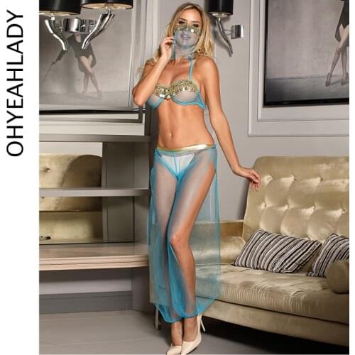 Ohyeahlady India Style Sexy Costumes Bralette Lingerie Set With Golden Paillette Deguisement Sexy Femme Sexy Cosplay RJ80437