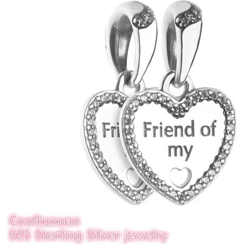 Autumn 925 Sterling Silver Hearts of Friendship Dangle Charm, Clear CZ Beads Fit Original Pandora Charms Bracelet jewelry