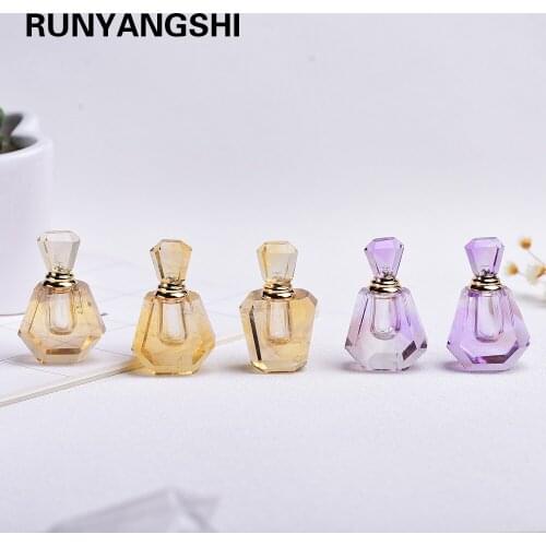 Amethysts Natural Gems stone Perfume Bottle Pendant citrine Healing Chakra Crystal Quartz Perfume Bottle Necklace