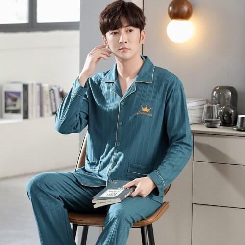 Pajamas for Men Autumn Winter Pure Cotton Long-sleeved Plus Size Pajamas Mens Home Cloths Cardigan Suit Warm Korean Sleepwear