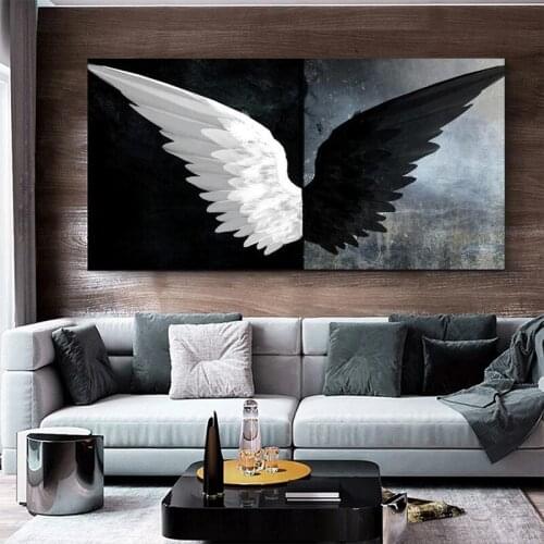 Black and White Angel Wings Canvas Painting Posters Prints Wall Art Abstract Pictures for Living Room Gift Home Decor Cuadros