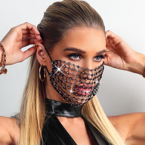 Clear Diamond Crystal Masks for Women Fashion Desinger Fish Net Mesh Rhinestone Mask Face Jewelry for Dance Party Costume