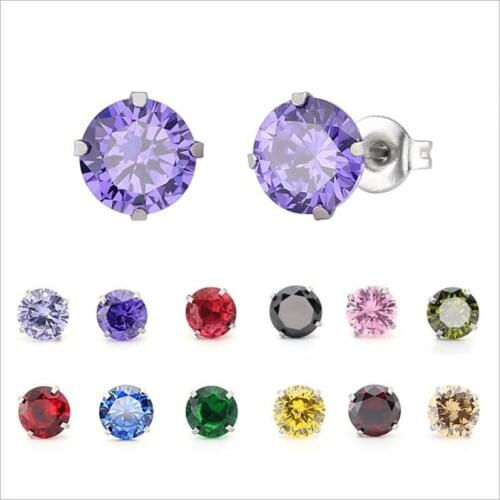 PE11 Titanium Earrings With 5mm AAA Colorful Round Zircons 316l Stainless Steel Earring IP Plating No Fade Allergy Free