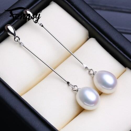 FENASY Natural Pearl Earrings For Women Elegant Water Drop Shaped Classic Bridal Jewelry 925 Sterling Silver Long Earrings