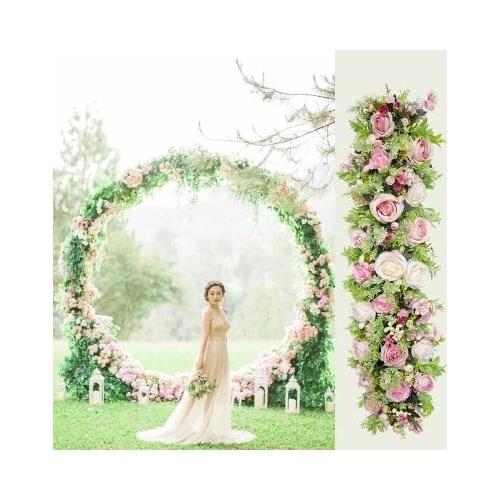 Exellent 3 meters long Pink roses with grass green Wedding Flower Wall Artifical Silk Flower Backdrop Wedding Decoration