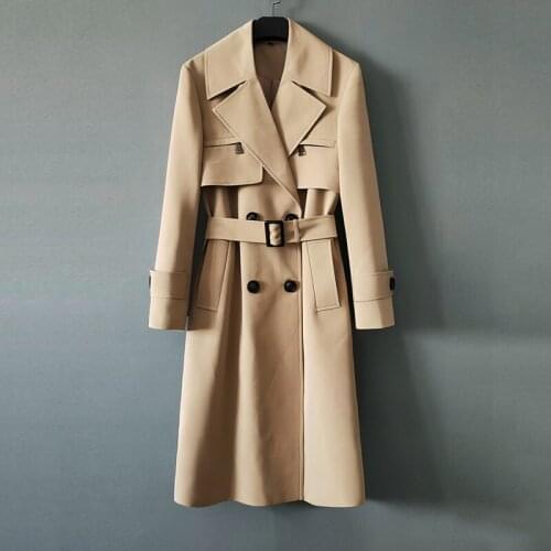 Women Windbreaker Fall Winter New Long Section Korean Version Double Breasted British Wind Business Casual Over the Knee Coat190