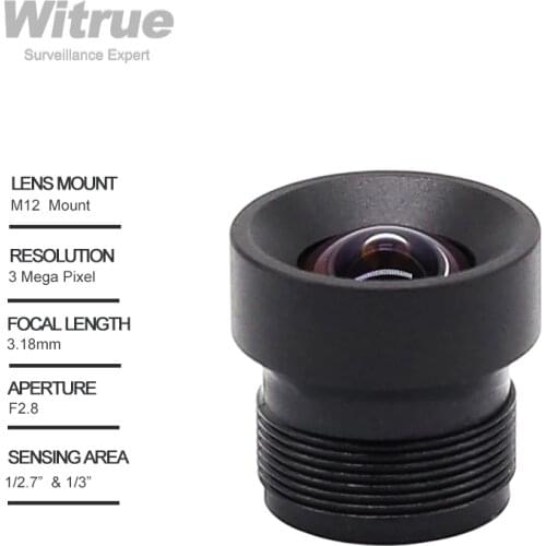 Witrue Low Distortion Camera Lens 3 Megapixel 3.18mm M12 Mount 1/3" 1/2.7" F2.8 for Face Recognition Security Cameras