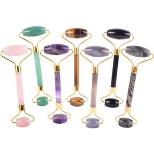 Green Pink Jade Roller Massager For Face Natural Stone Slimming Lift Massage Facial Tools For Chin Neck Beauty Skin Care Tools