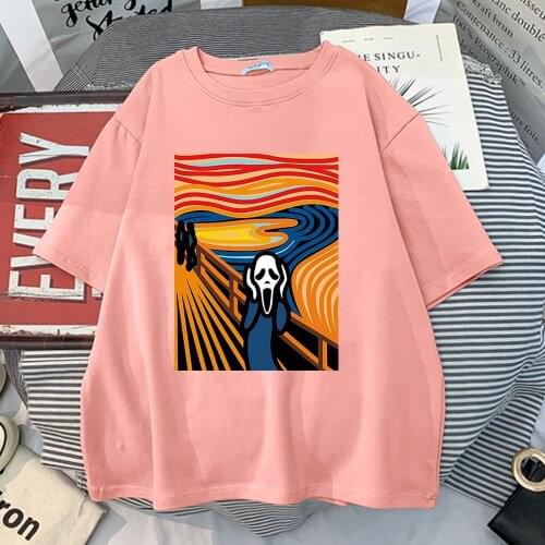 Graphic Sad Face Funny Photo Womens T Shirt 2021 Creativity T-Shirt Summer Fashion White Tees Harajuku O-Neck Women Pink Tops