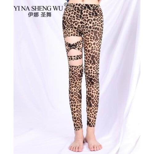 Women Belly Dance Sexy Leopard Print Leggings Safety Dance Pants Stretchy Skinny Shee Tights Practice Leggings Dance Long Pants