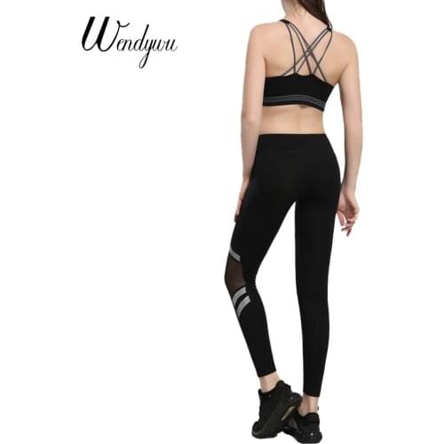 Wendywu Women Stretch Pants Casual High Waist Ankle-Length Striped Black Slim Leggings