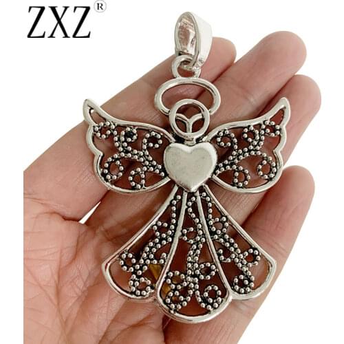 ZXZ 2pcs Tibetan Silver Large Guardian Angel Charms Pendants for Necklace Jewelry Making Accessories 80x54mm
