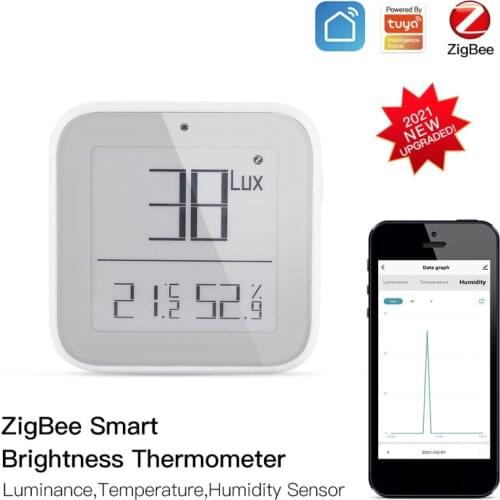 1/2/3/4/5 Pcs Tuya Zigbee Smart Brightness Thermometer Real-time Light Sensitive Temperature And Humidity Detector