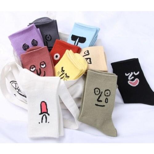 1Pair New Product Trend Funny Expression Mid-tube Womens Socks 2021 Hot Fashion All-match Casual Hip-hop Cotton Sock For Women
