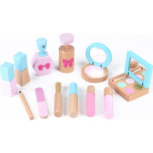 12pcs Kids Wooden Pretend Role Play Makeup Beauty Playset Cosmetics For Girls Simulation Accessory Gift Makeup Toy Funny Q8U0