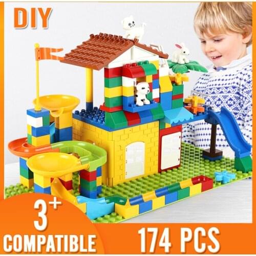 174 PCS DIY Building Blocks Slide Way Base Plate Big Size Bricks Creative Learning Educational Toys For Children Kids Gift