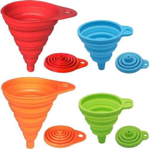 2 Small 2 Large Silicone Collapsible Funnel Kitchen Gadgets Foldable Funnel Filling for Oil Food Water Bottle Liquid Spice Jar