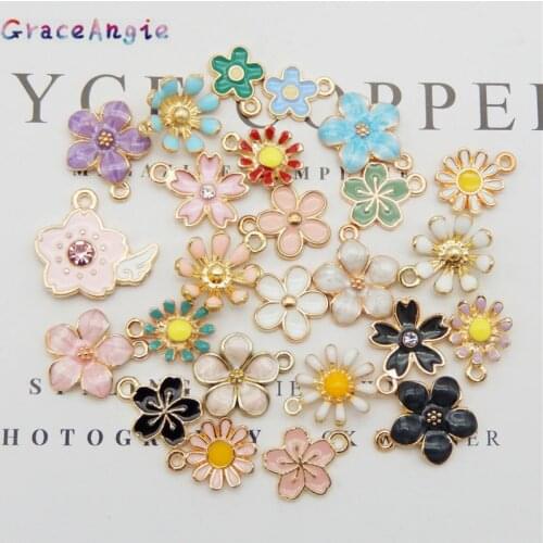 20pcs Mixed Flower Daisy Charms Alloy Pendant Enamel Earrings Necklace Bracelet DIY Anklet Choker Women Jewelry Gift Key chains