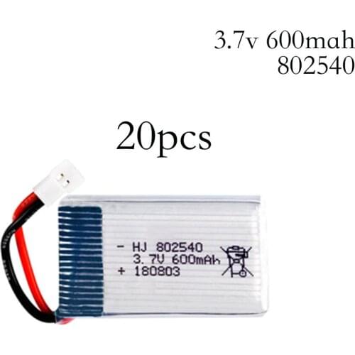 20pcs/lot 3.7V 600mAh Lipo Battery For Syma X5 X5C X5SC X5SW X5HW X5UW Helicopter Battery 3.7 V 600 mAh Li-po Battery 802540 25C