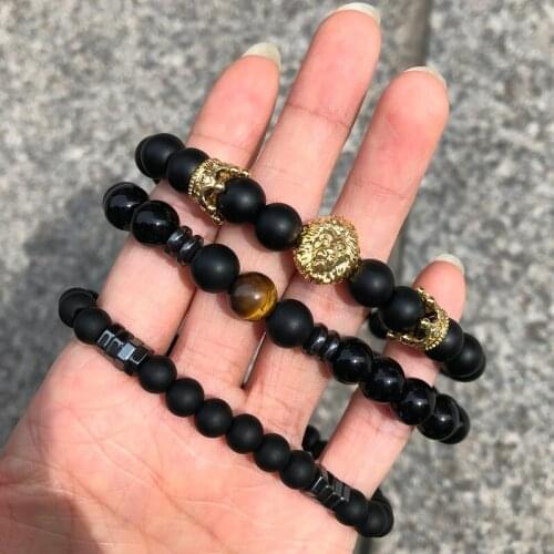 3pcs/set Fashion Royal Crown Charm Bracelet Men 2020 New Trendy Stone Bead Men Bracelet Set Vintage Jewelry Pulsera Hombre