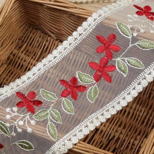 30Yards 9.5cm Floral Fabric Red Pink Blue Venise Venice Mesh Lace Trim Applique Sewing Craft for Wedding Dress