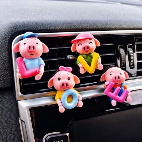 Cute LOVE Piggy Car Air Freshener Perfume 4 Piece Set L O V E Kittens Car Air Vent Clip Decoration Accessories Ornament Gift