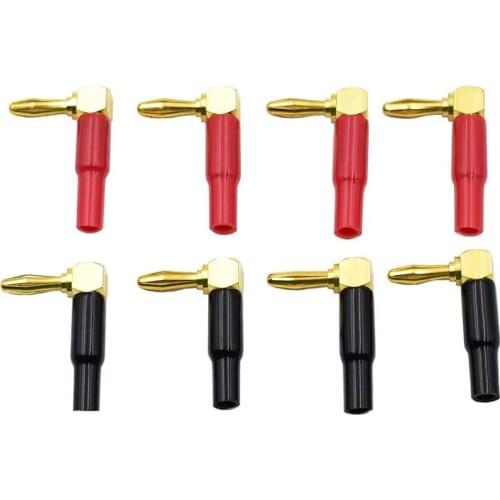 8Pcs 4mm Banana Plug Speaker Wires Connector Adapter 24K Gold Plated Screw Type Pure Copper Right Angle Banana Plugs