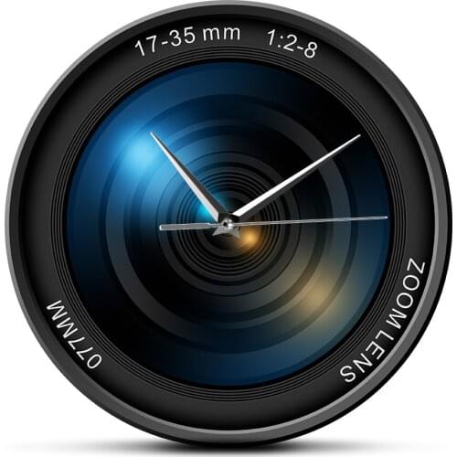 Camera Lens Printed Acrylic Wall Clock Photography Zoom Color Photo ISO Exposure Personalized Modern Wall Watch Cameraman Gift